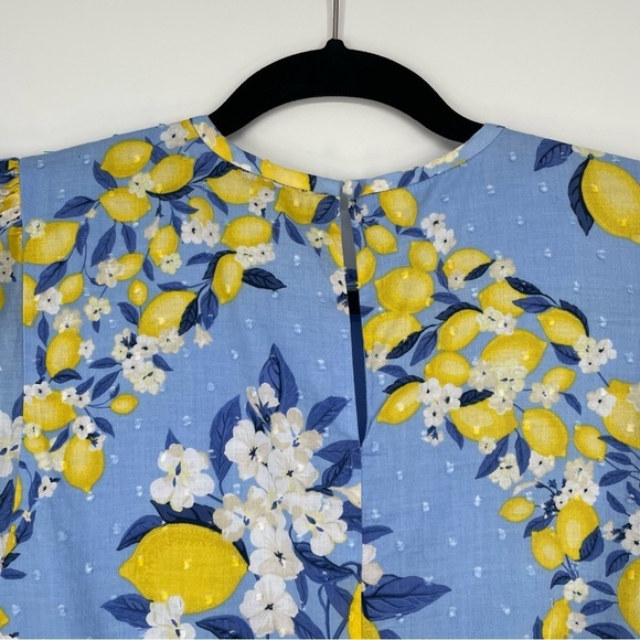 Ann Taylor Tall Ruffle Sleeve Lemon Dotted Swiss Blue Midi Dress Summer 22 Sz M - Picture 8 of 14